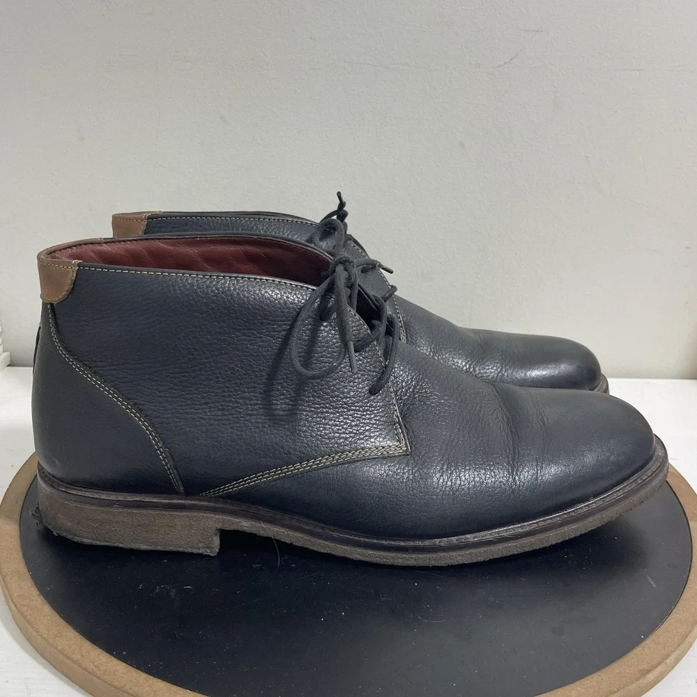 Johnston Murphy Chukka Boot Men 13M Leather Lace Up Black Business Casual Preppy